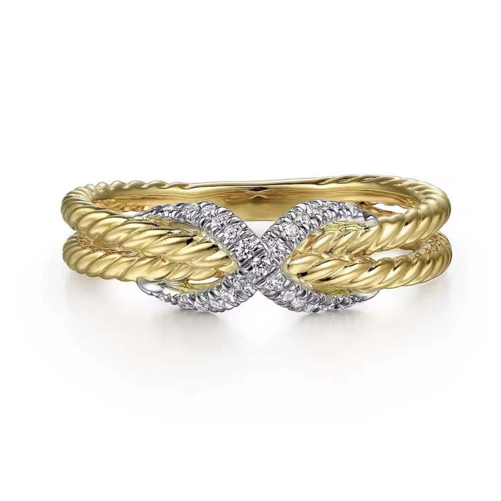 Two-Tone Infinity Twist Ring - 925 Sterling Silver & Gold with CZ Stones
